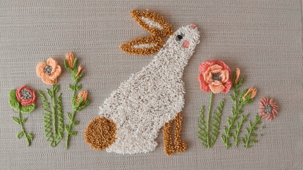 BİRAZ PANÇ BİRAZ EL NAKIŞI İLE TAVŞAN İŞLEDİM / RABBIT EMBROIDERY PUNCH AND HAND EMBROIDERY