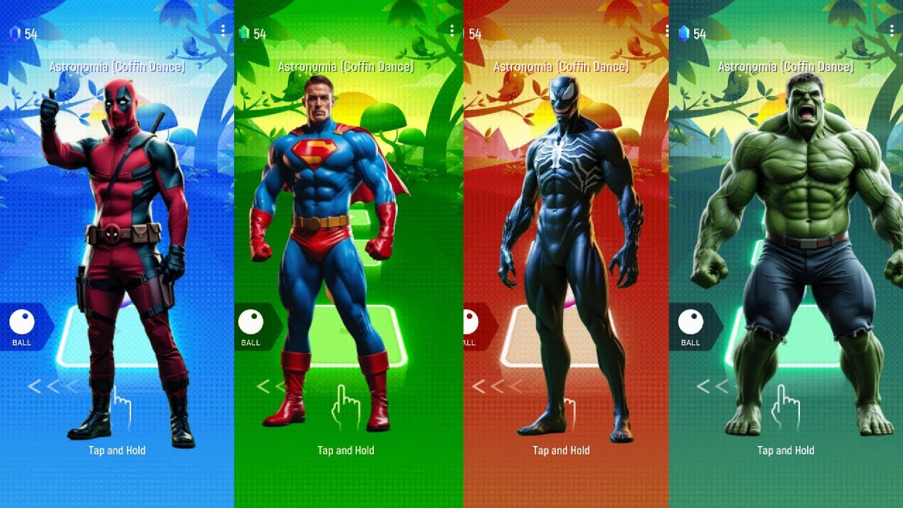 Deadpool 🆚 Superman 🆚 Venom 🆚 Hulk - Coffin Dance song - Tiles Hop