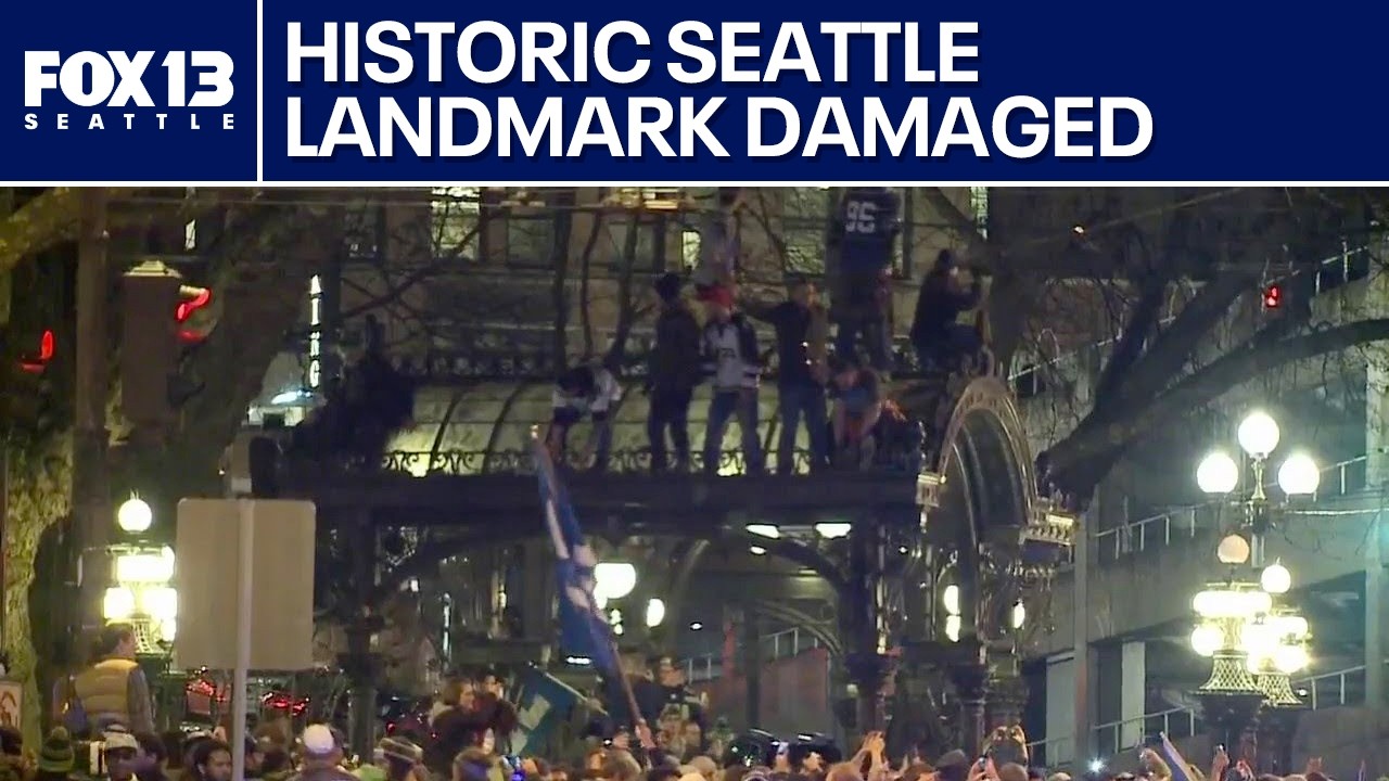 Pioneer Square pergola damaged in Super Bowl celebrations | FOX 13 Seattle