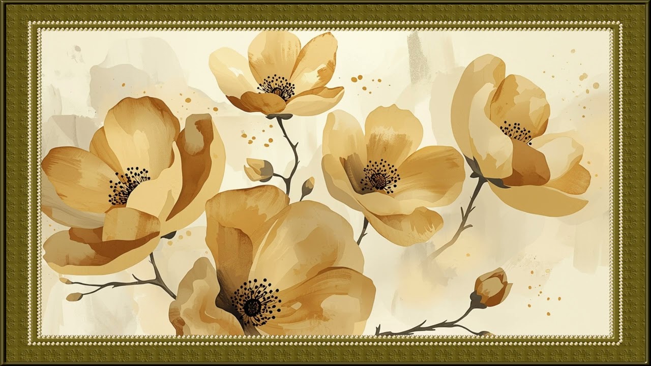 Serene Floral Art | Gold Frame TV Screensaver Vintage Painting Wallpaper