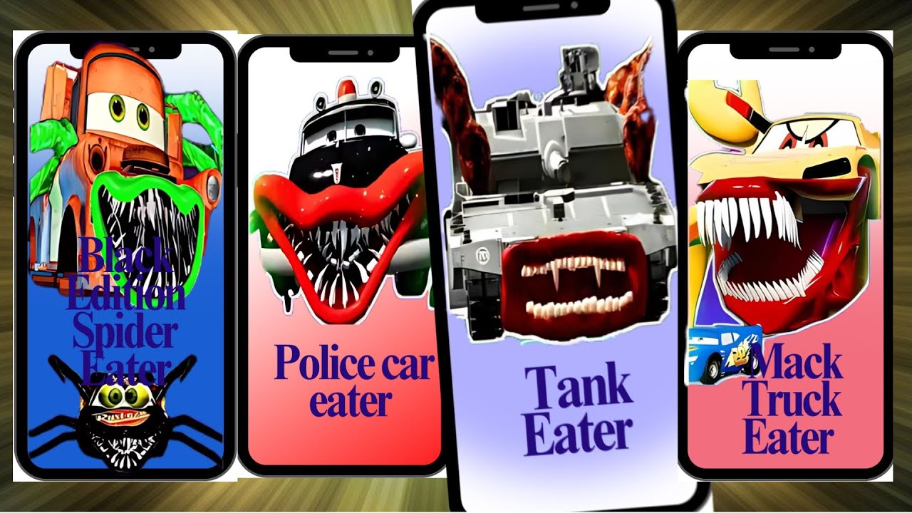 Black Edition Spider Eater 🆚 Police car eater 🆚 Tank Eater 🆚 Mack Truck Eater tileshop