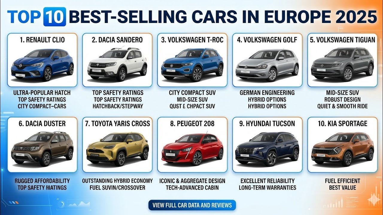 Top 10 Best-Selling Cars in Europe 2025: What Should You Buy?