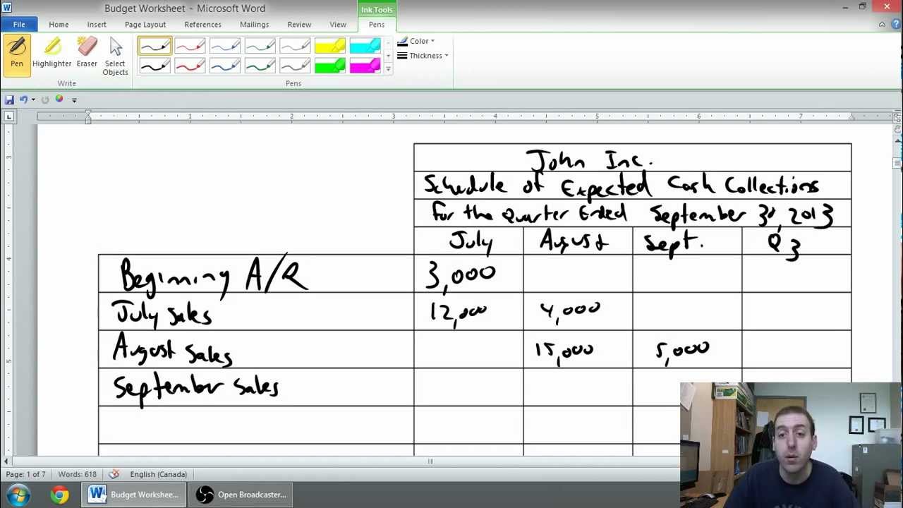 Budget 1 - Schedule of Expected Cash Collections
