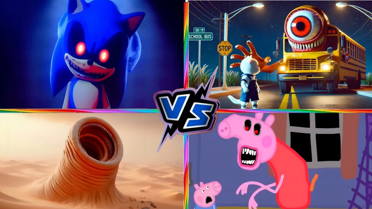 Sonic Exe Vs School Bus Vs Erosion Worm Vs Peppa Pig Exe | Family Tiles Hop | Tiles Hop!