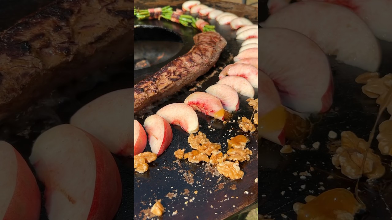 🍑 BBQ DESERT - Grilled and caramelized Peaches with roasted Nuts 🥜 and Burata Cheese!