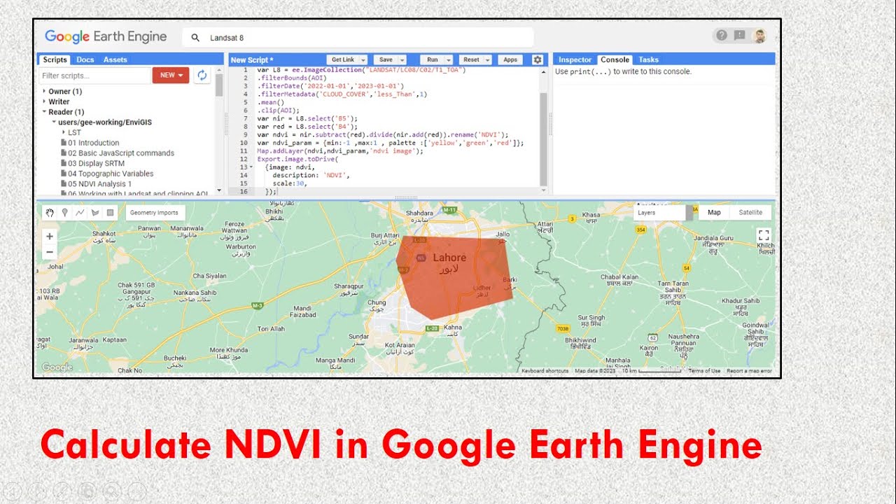 how to calculate NDVI using LANDSAT 8 in google earth engine