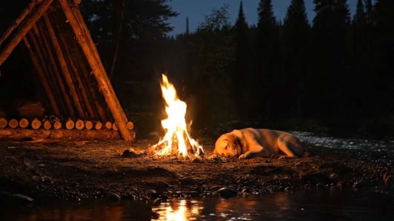Sleeping Dog by the Campfire 🌙 River & Fire Sounds for Deep Sleep