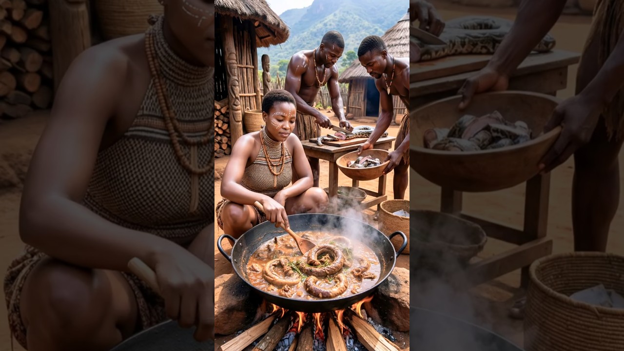 Venda Tribe Python Feast: Traditional Cooking 🐍🔥tribalfood #triballife #shorts