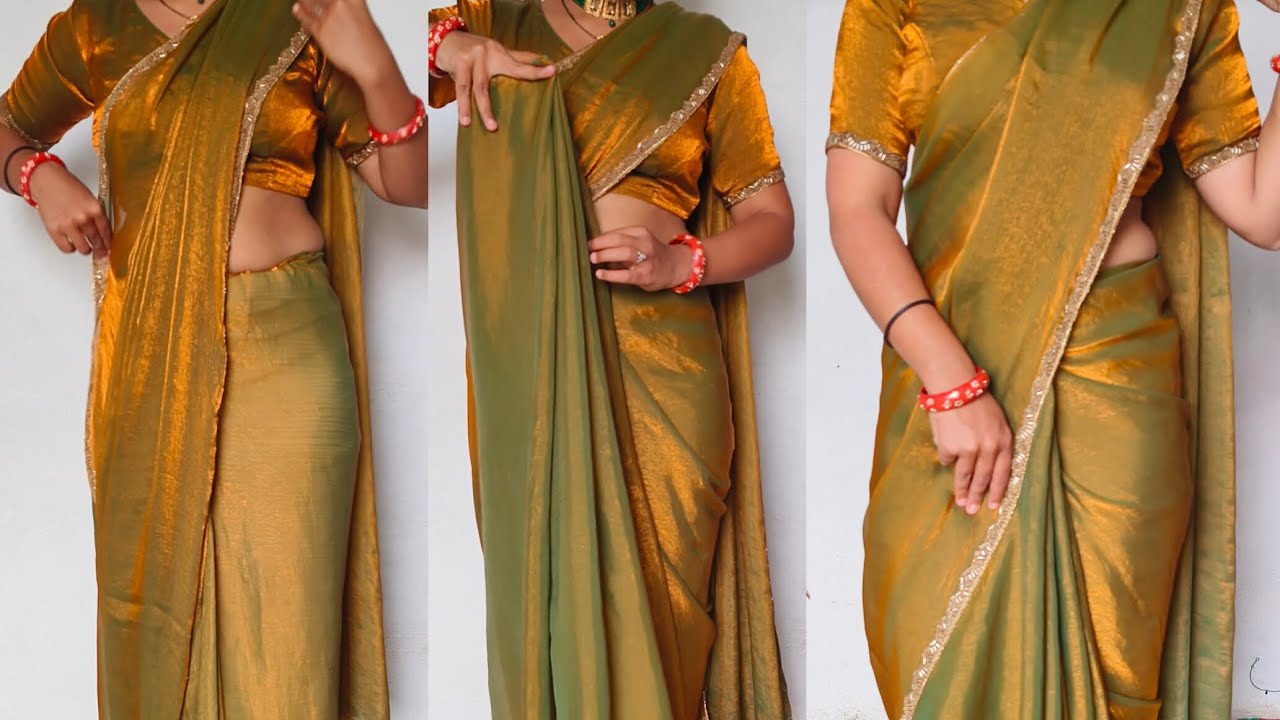 Latest silk saree draping attractive look without any problems in saree/perfect shoulder&side pleats