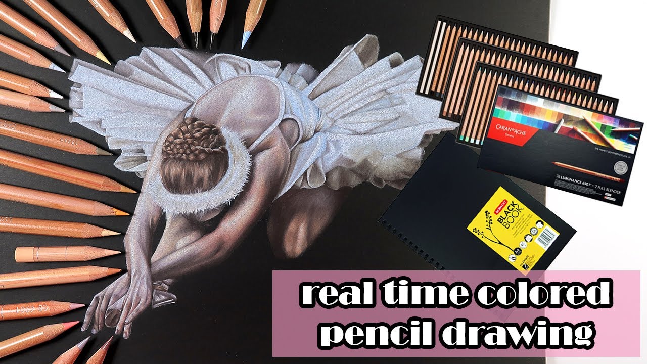 How to draw a realistic ballerina with color pencil – real time drawing video / draw along