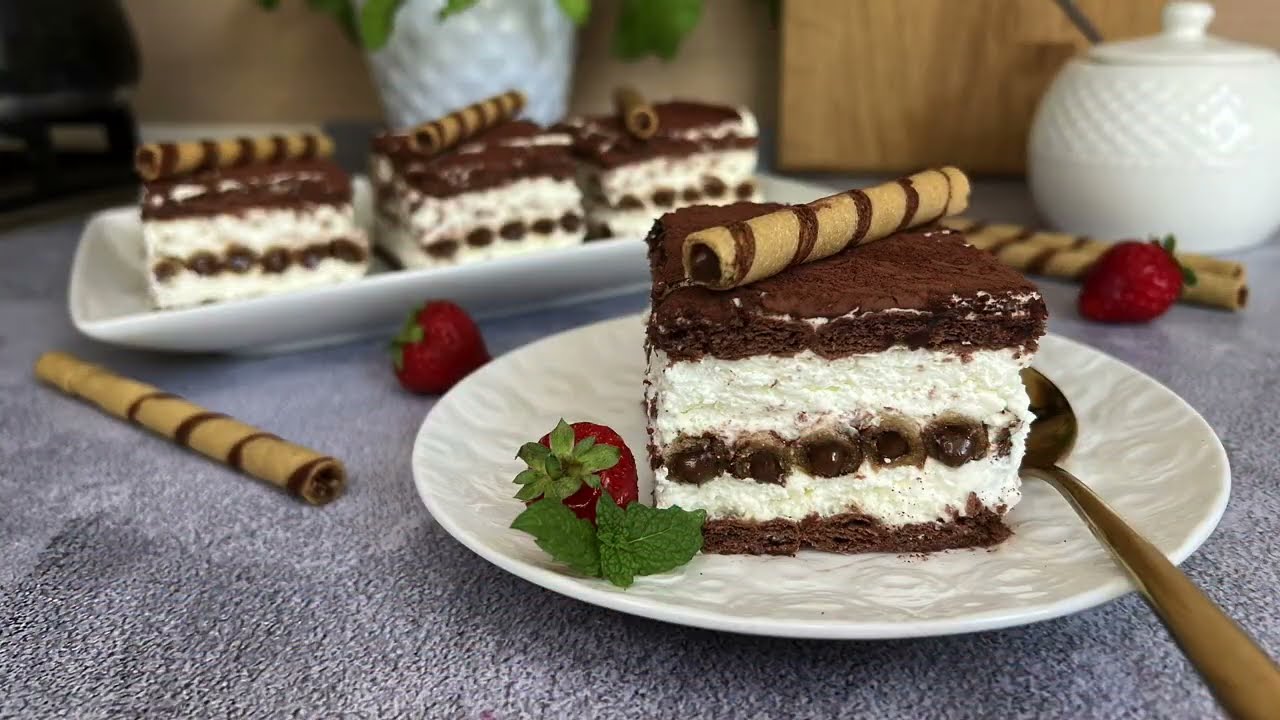 ✨Błyskawiczne ciasto bez pieczenia z rurkami waflowymi i mascarpone - rurociąg ✨