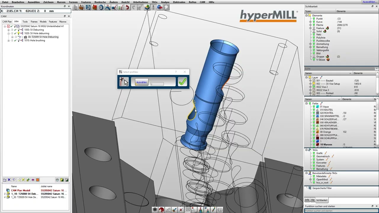 hyperMILL: 5-axis Hole Deburring