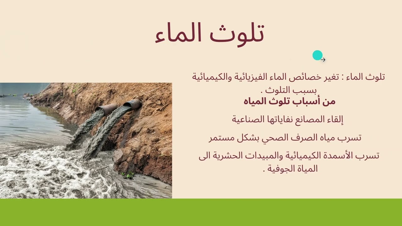 علوم / الصف السادس / الوحدة الرابعة / الدرس الثاني / التلوث / تلوث الماء