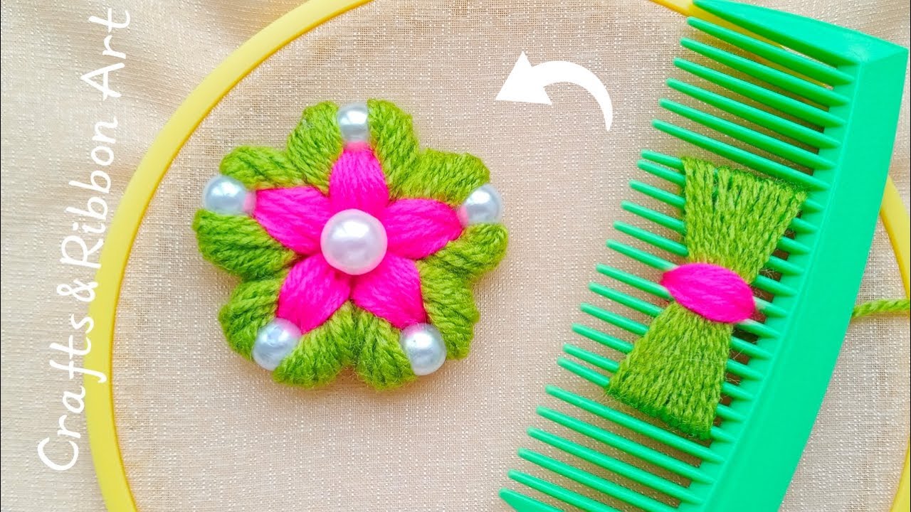 It's so Cute 💖🌟 Superb Woolen Flower Making Trick with Hair Comb- You will Love It !! DIY F'lowers