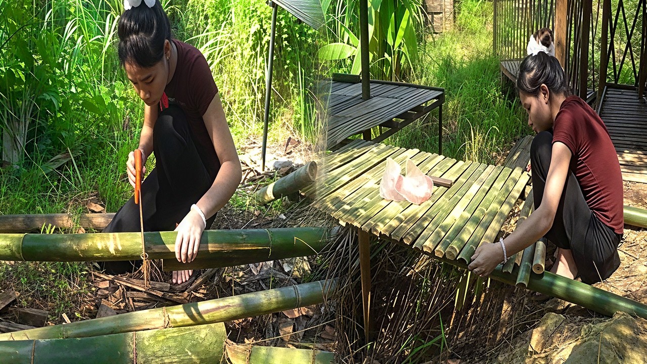 SOLO MOM Building a Sustainable Bamboo Home by Myself | Bamboo House Alone in the Forest