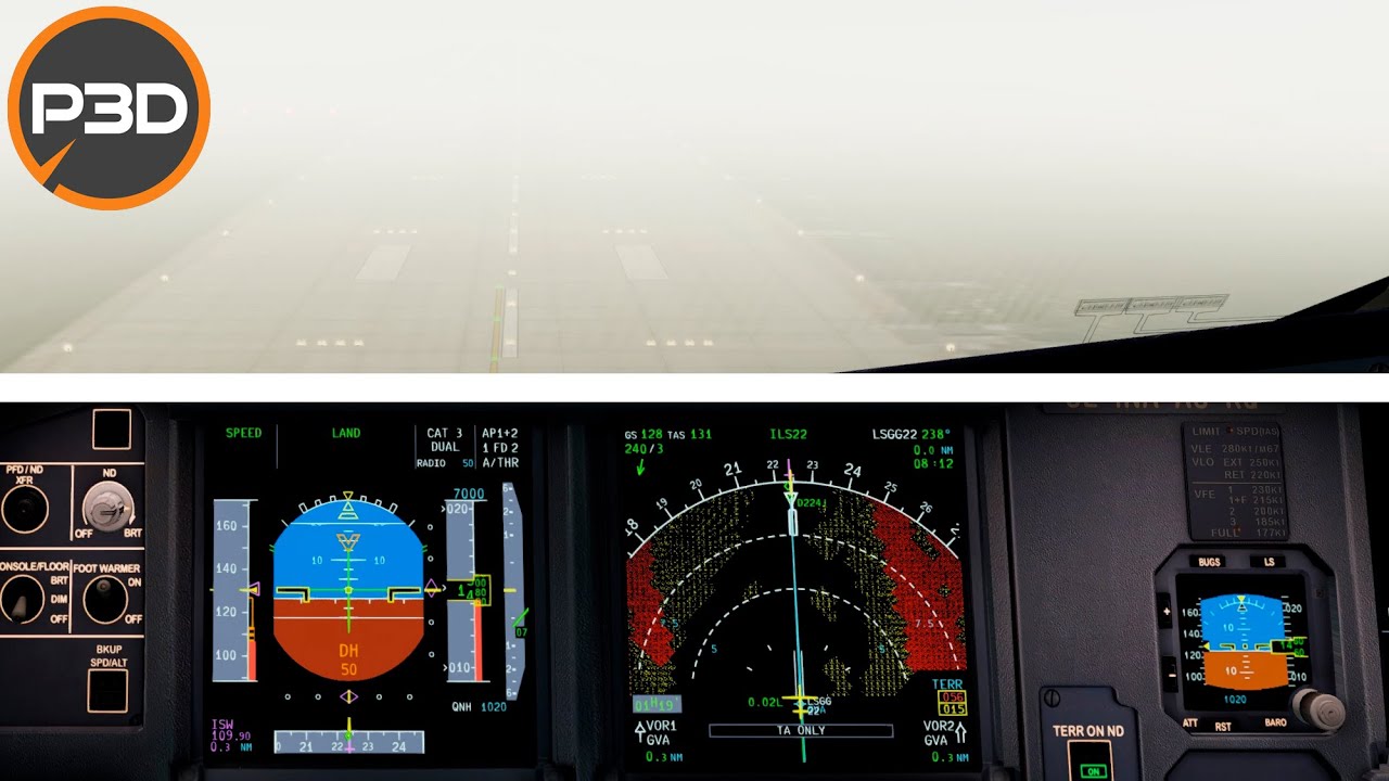 P3Dv5 - FSLabs A320 | CAT IIIa autoland in Geneva.