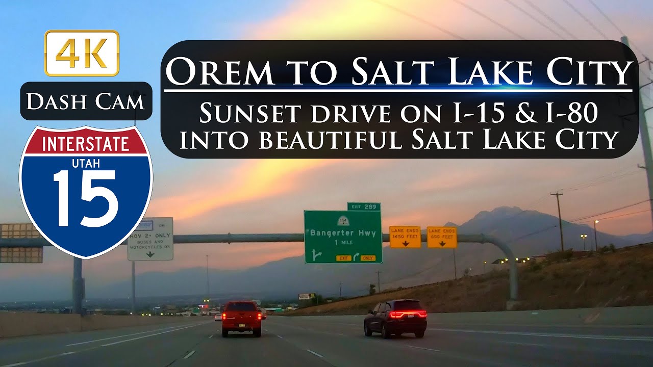 Beautiful Sunset Drive into Salt Lake City From Orem in 4K Ultra HD
