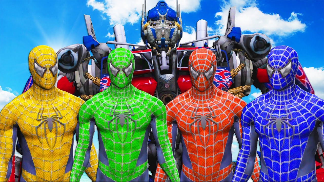 команда человека-паука против оптимуса прайма (трансформеры)