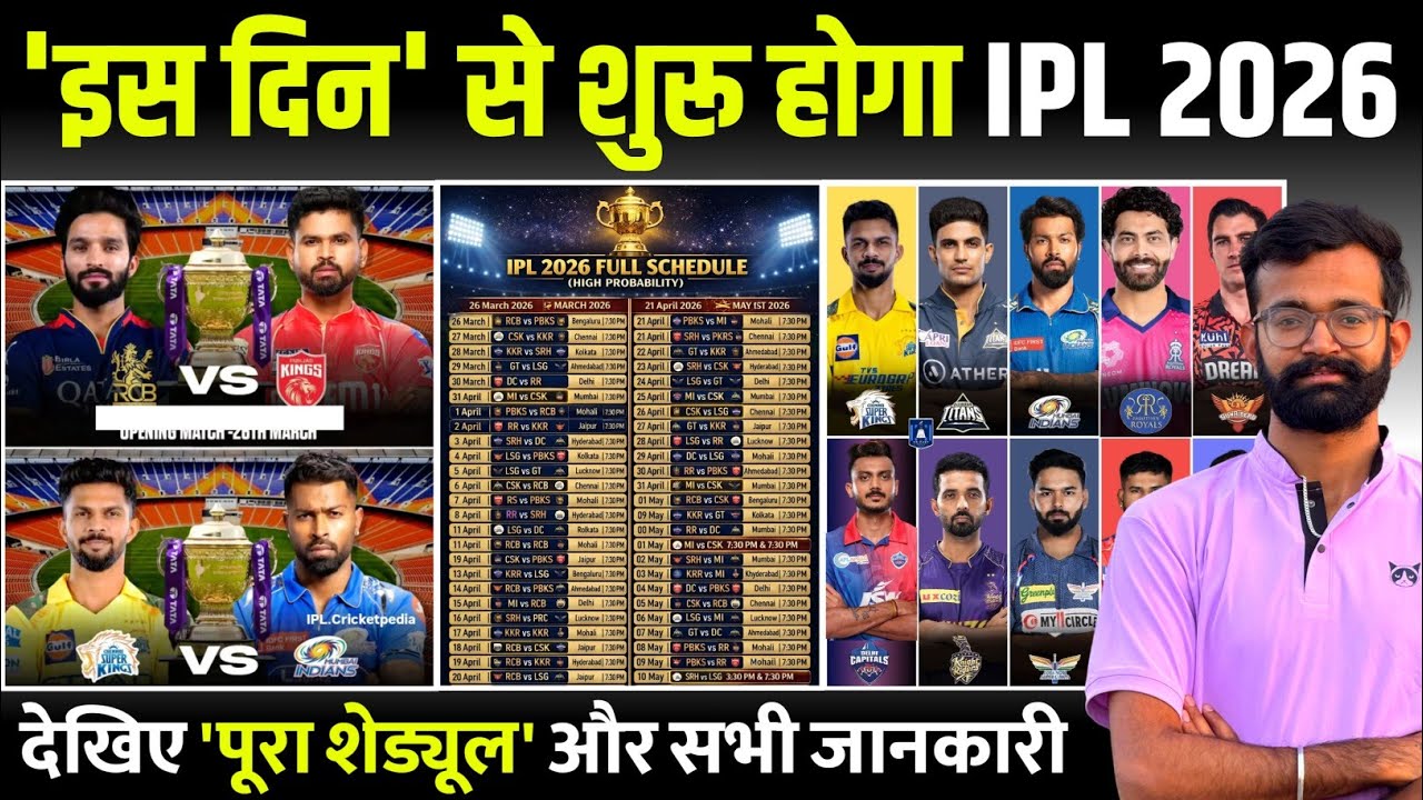 Ipl kabse chalu hoga 2026, ipl kab se shuru hoga, Ipl ka pahla match kab hai,ipl 2026 kab start hoga