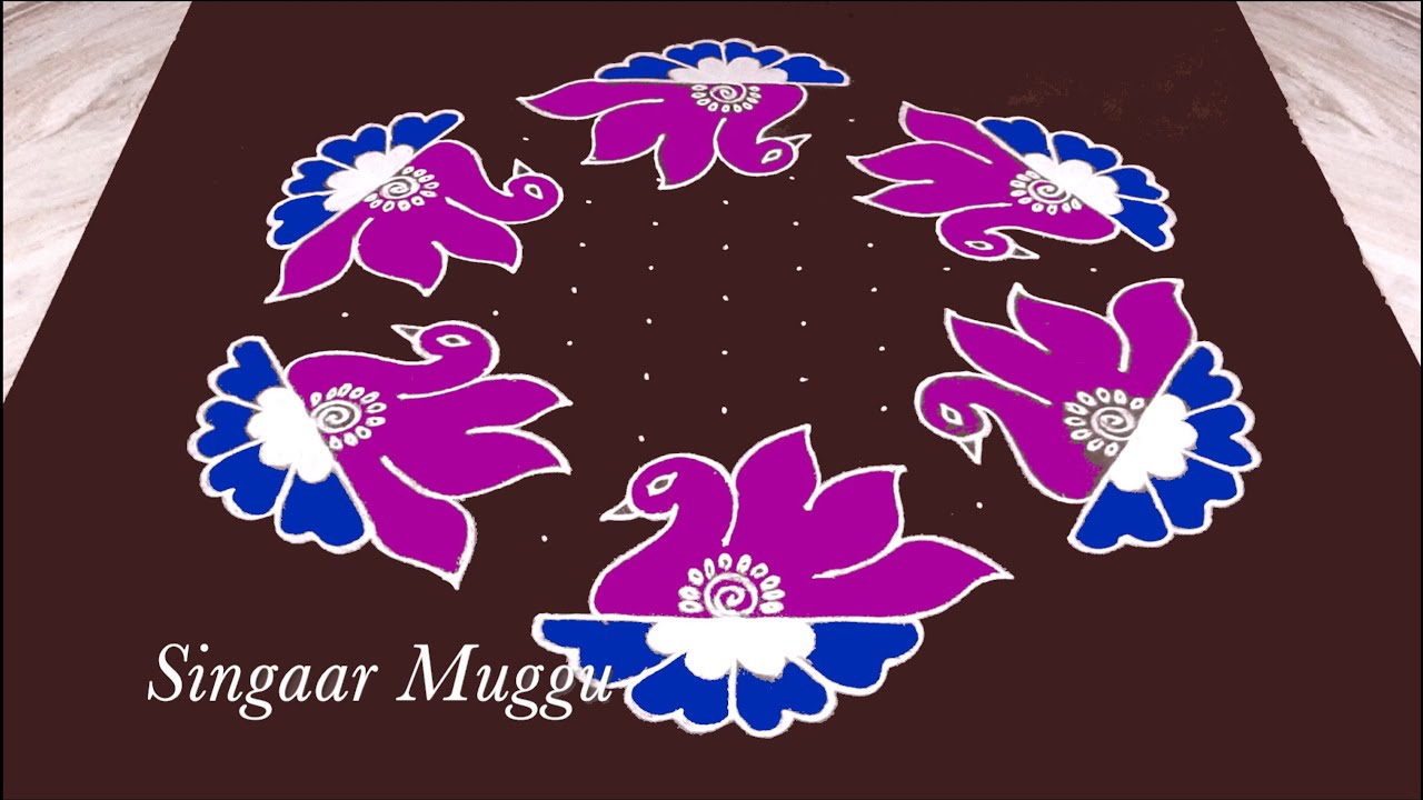 Birds rangoli design 13X7 dots | Birds muggulu | Simple dots rangoli | Pulli kolam | Birds kolam