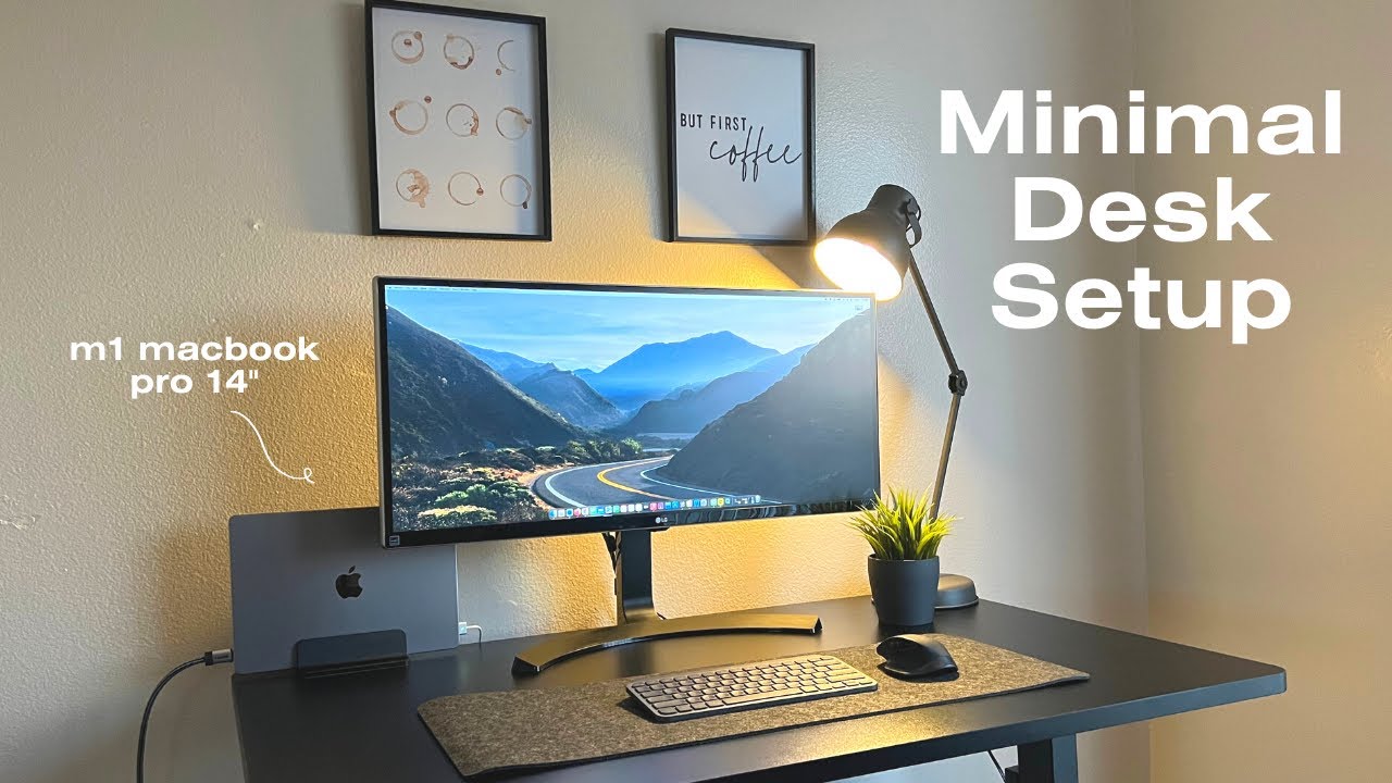 aesthetic minimal productivity m1 macbook standing desk setup 2022