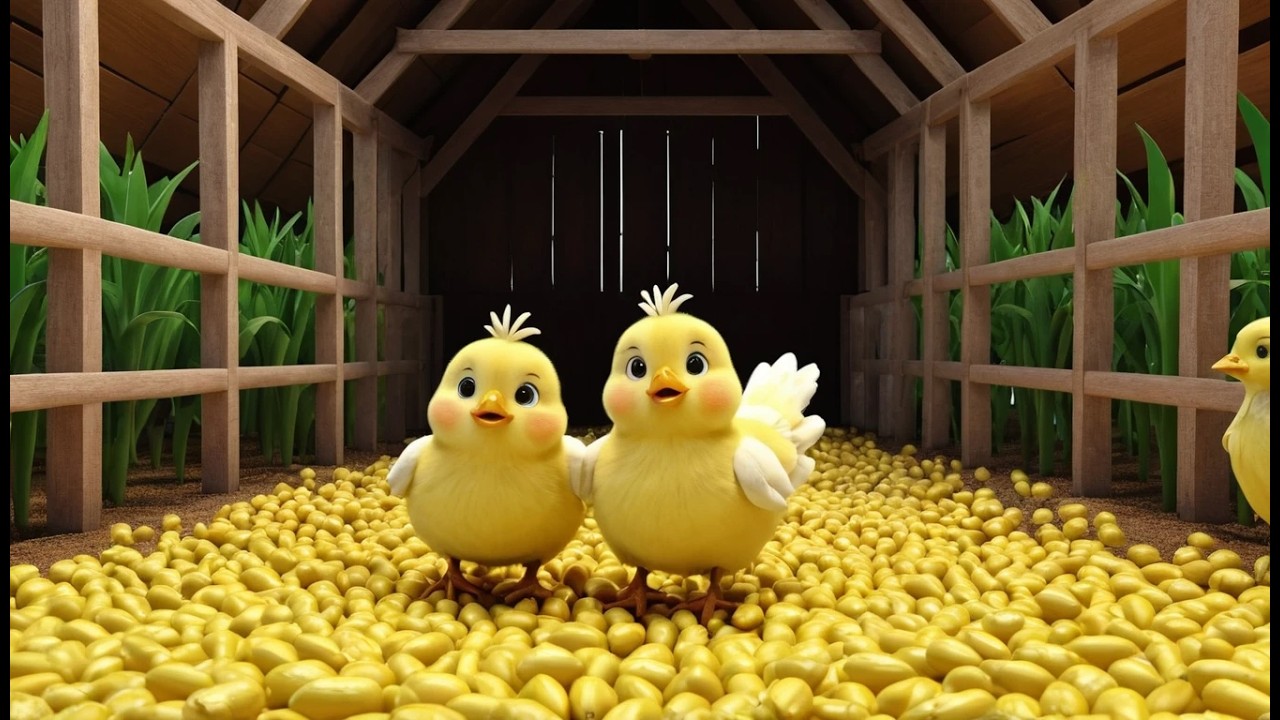 Цыплята прячутся в кукурузном сарае 🐥🌽
