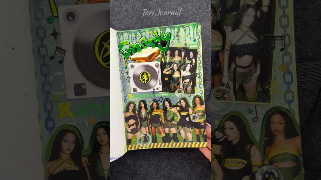 ASMR journal Katseye Gnarly 🎧💿🎶⛓️💚⚠️🫧|#asmr #journal #katseye #gnarly #grammys #journaling #art