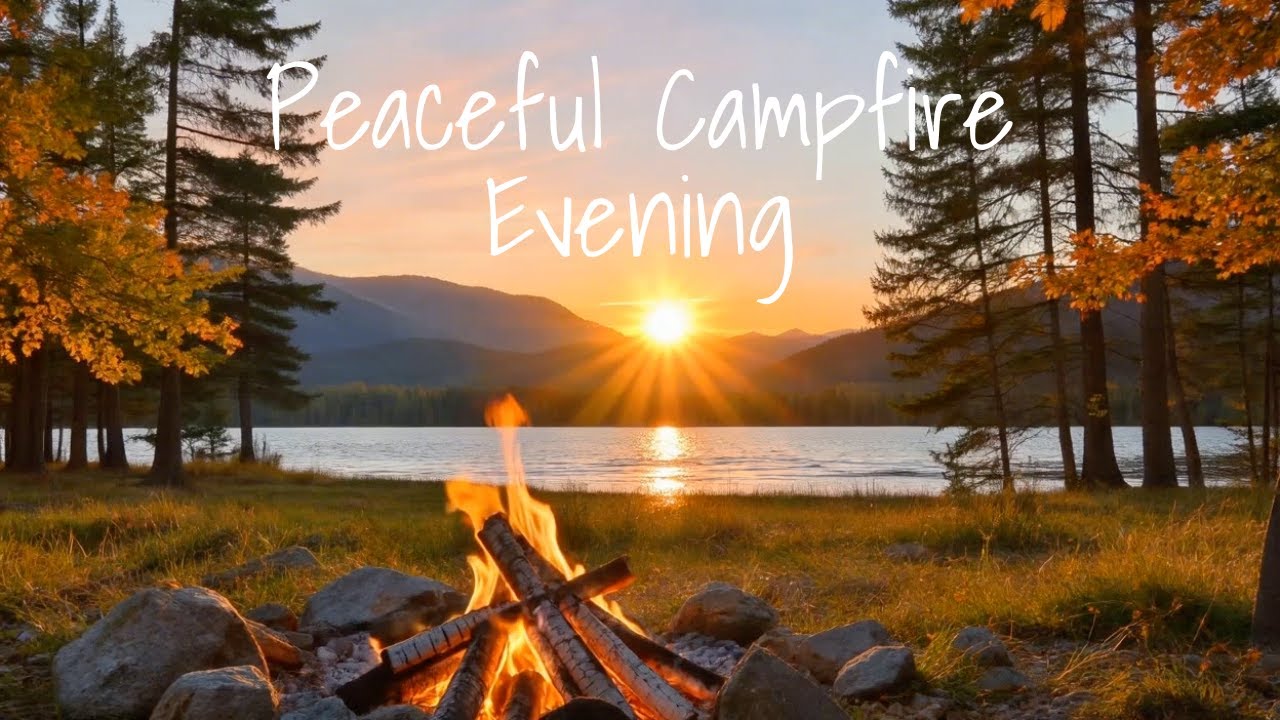 Relaxing Campfire Ambience | Lake Sunset Background | Sounds for Study & Focus