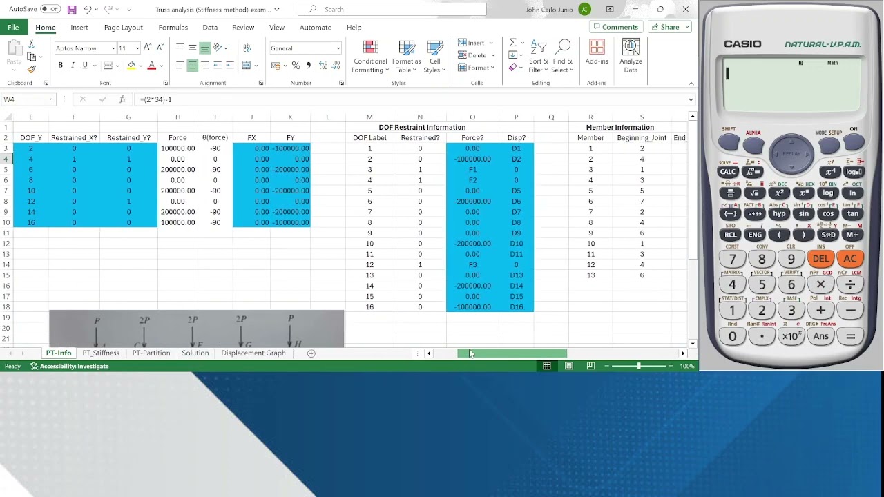 EASY WAY OF SOLVING TRUSSES USING MATRICES USING EXCEL (Stiffness Method) | PART 3