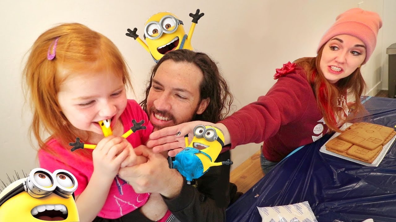 ADLEY EATS A MiNiON!!  Mystery Present Challenge making Gingerbread Christmas Decorations vs Mom