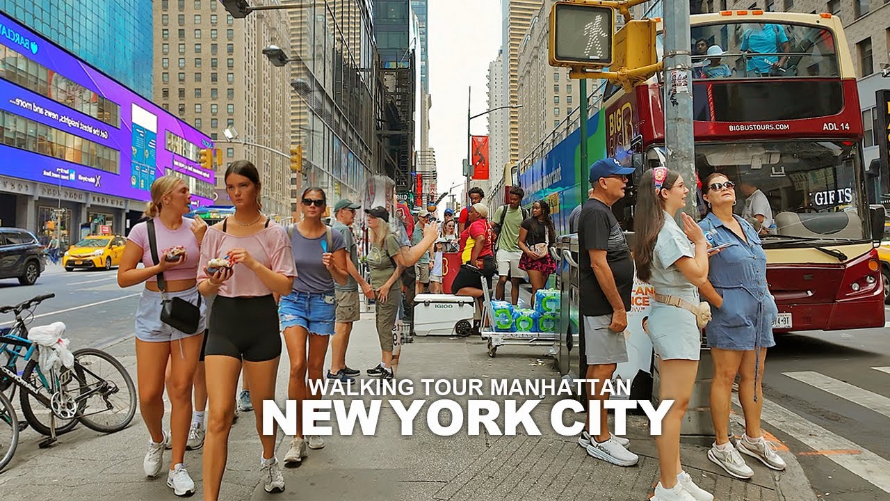 New York Manhattan Summer Walk, Times Square, 7th Avenue, Lexington Avenue, 57th Street, 5th Avenue