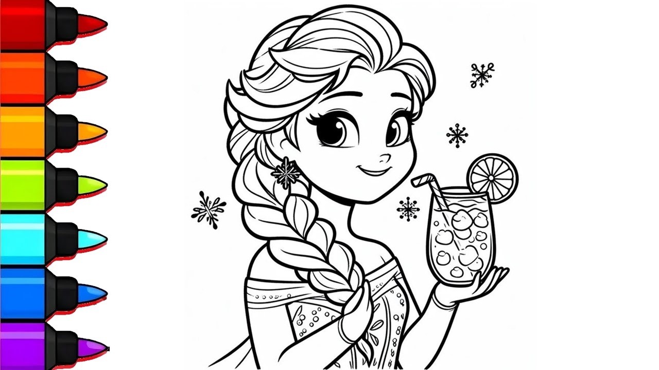 Как нарисовать Эльзу, пьющую напиток. Рисование, раскрашивание и рисование для детей и малышей | ...