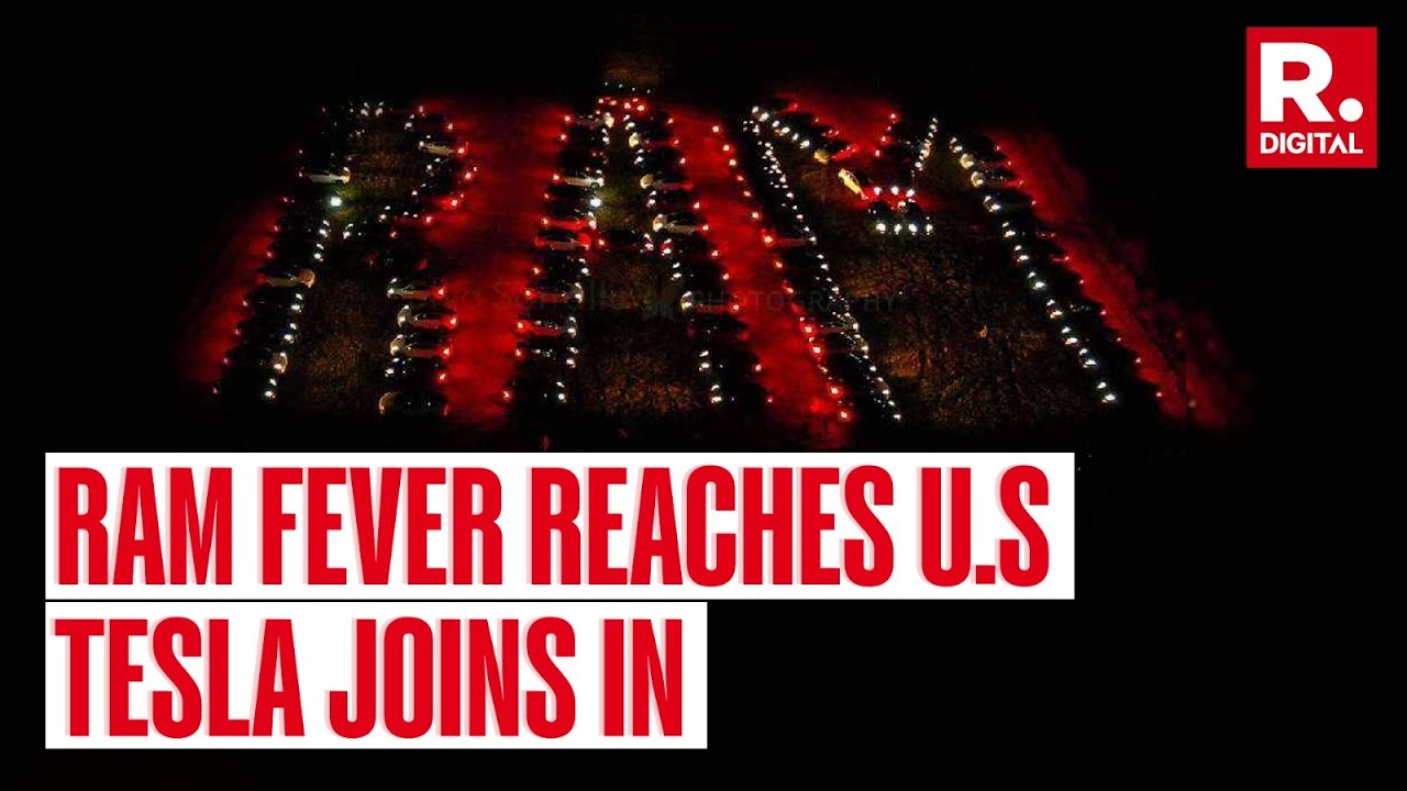 Tesla Lights Sync to Ram Bhajans in Grand Rallies, VHP Orchestrates Spectacular 'RAM' Formation