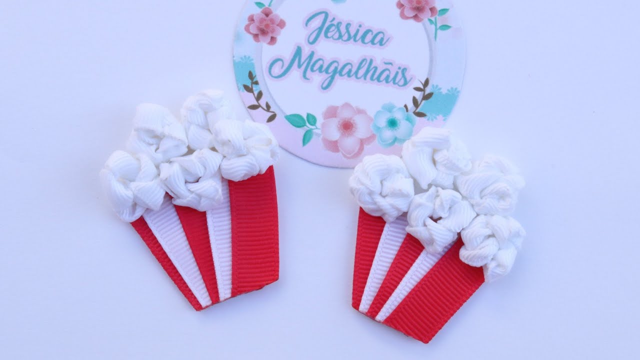 Como Fazer Pipoca - Pipoquinha De Festa Junina - Aplique De Festa Junina - Laço Com Sobras De Fita 🍿