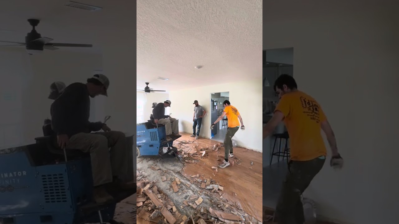 Hardwood floor Demolished by the Terminator ride on floor scraper, Floor removal machine. #woodfloor