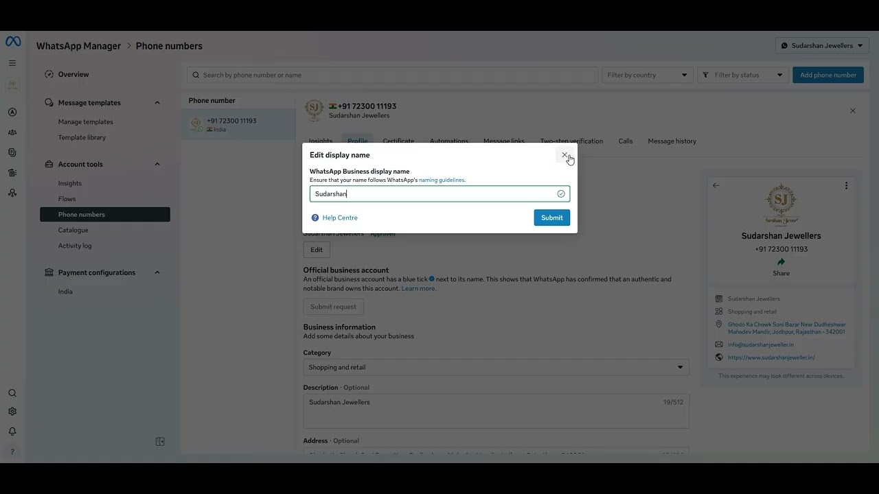 Как добавить отображаемое имя в WhatsApp через менеджер WA