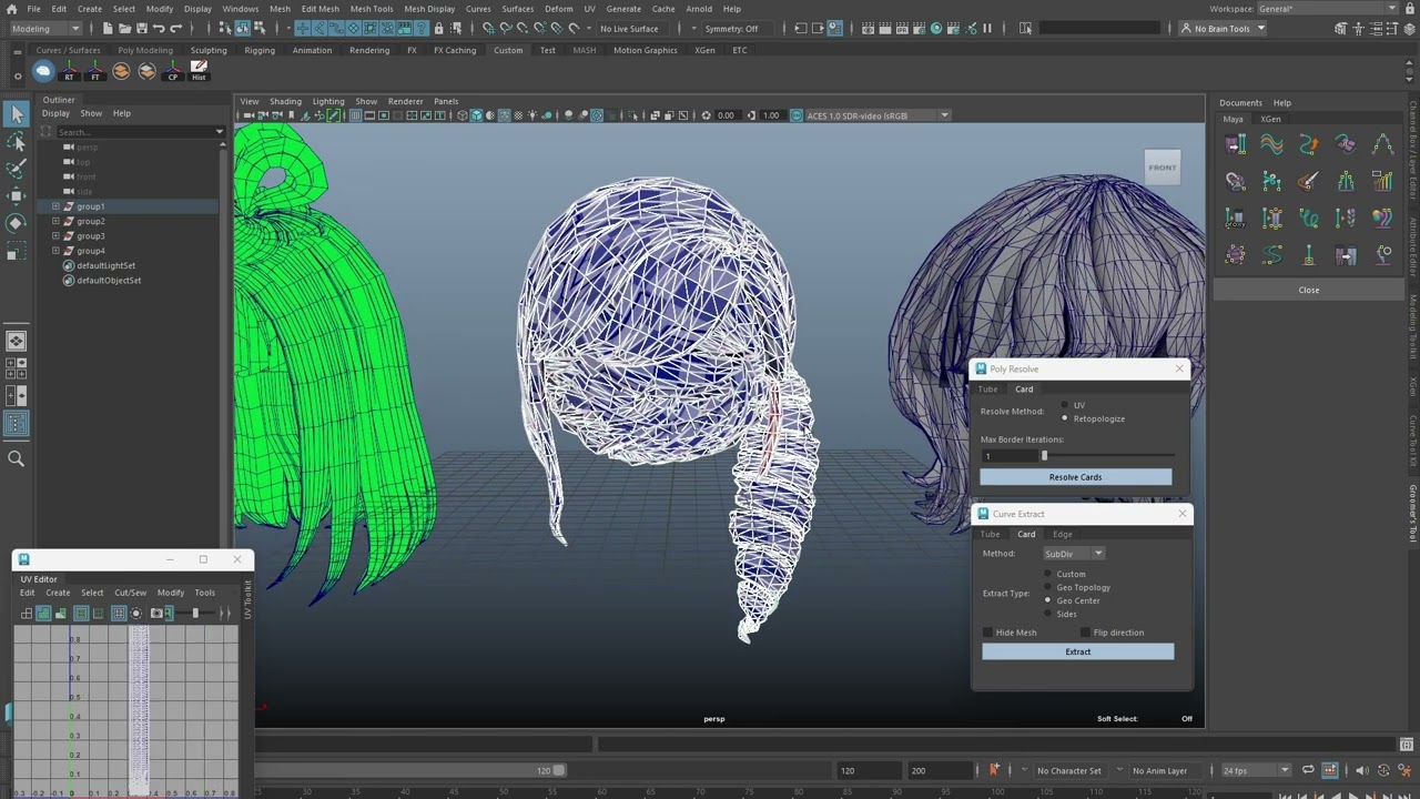 Maya Groomer's Tool: Curve-Extractable Cards - Demo