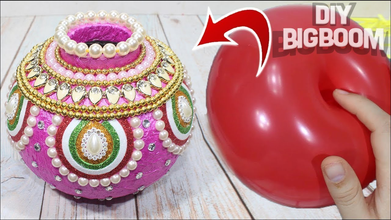 How to make flower pot with balloon and paper | Flower pot decoration ideas