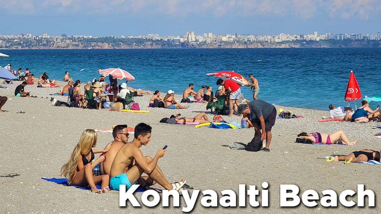Antalya, Konyaalti Beach - Анталия, пляж Коньяалты - Турция Прогулка 4k 60fps