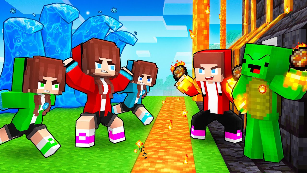 JJ’s WATER Girls vs FIRE Security House - Maizen Minecraft Animation
