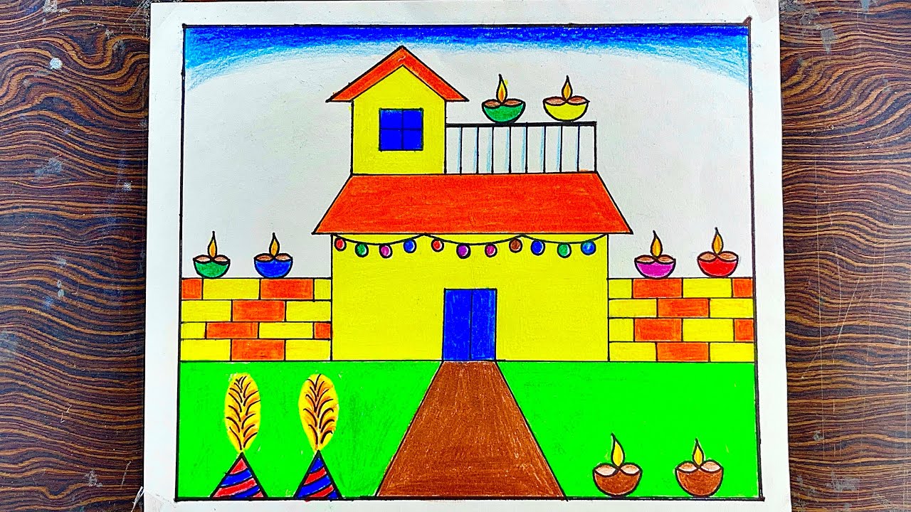 Diwali Decoration Drawing || Diwali Drawing || How to draw Diwali Drawing || Happy Diwali