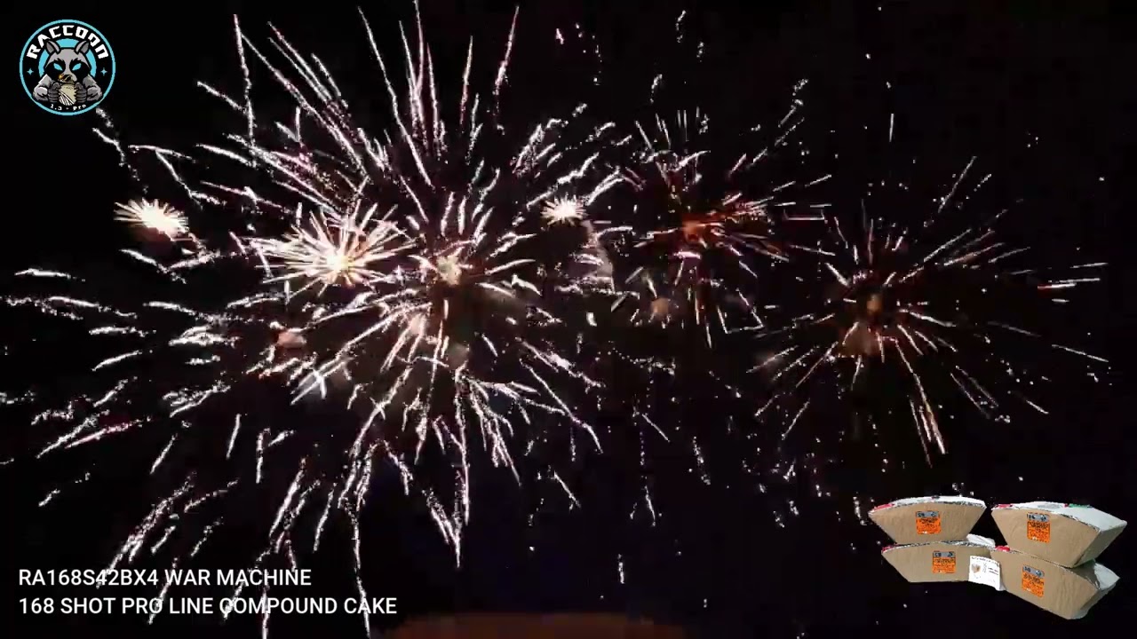 Raccoon Fireworks 1.4G Pro Line Compound Cake RA168S42BX4 WAR MACHINE
