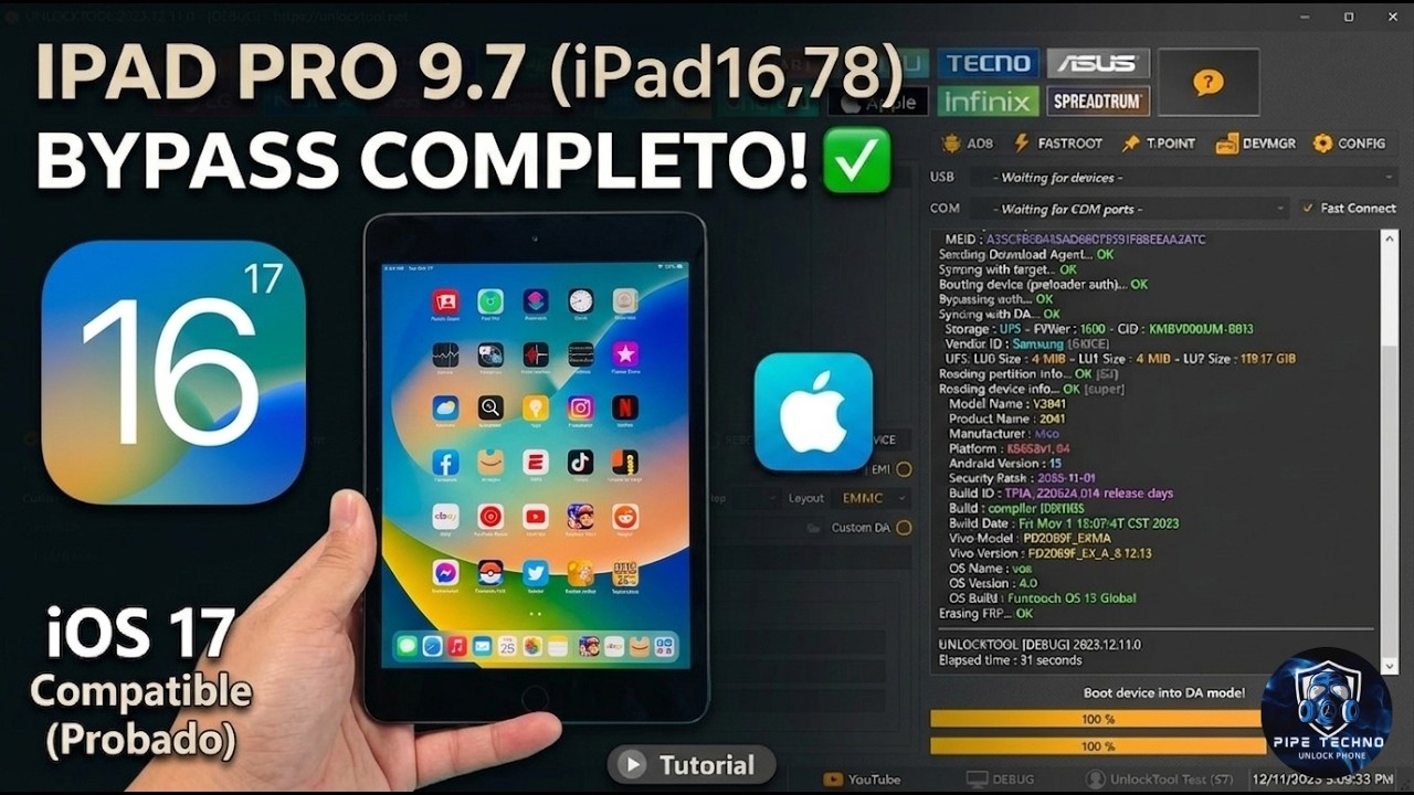 Bypass Passcode Full - IOS 16.78 ipad pro 9.7 By UnlockTool 2026 - 2027 ( IOS 12 &agrave; 16.x)