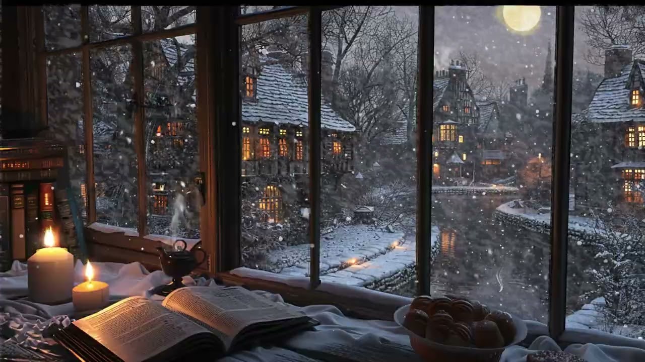 Quiet Winter Night for Deep Sleep ❄️ Healing ASMR with Soft Wind, Fireplace and Snow Outside