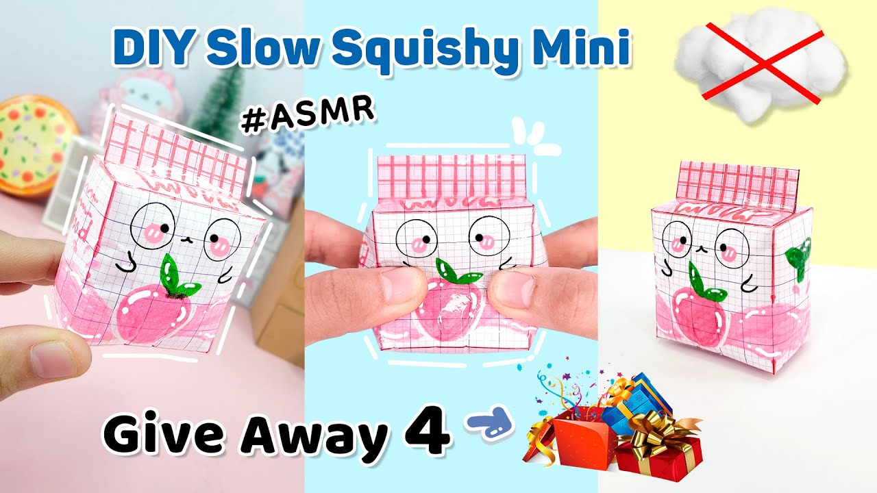[ASMR] Cách làm Squishy Hộp sữa Mini tăng chậm bằng giấy Ô ly | K cần Bông // Give Away 4