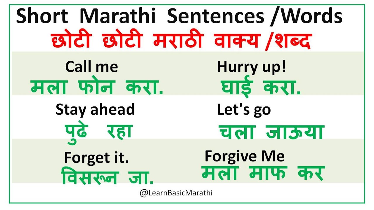 Daily Useful Short Marathi Sentences & Words 