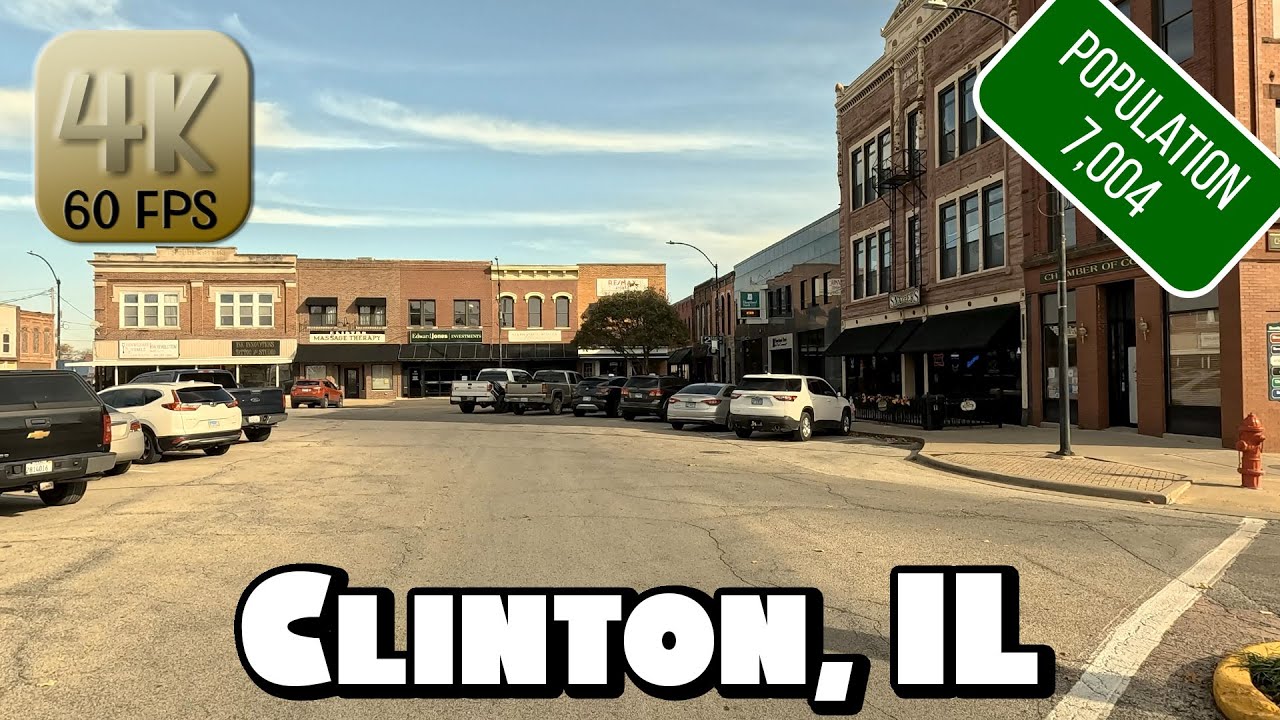 Driving Around Small Town Clinton, Illinois in 4k Video