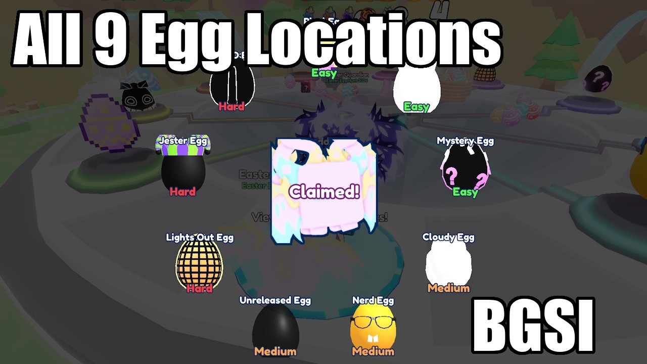 How to find all 9 Egg Locations in Bubble Gum Simulator EGG HUNT | Cloudy, Unreleased & Jester Egg
