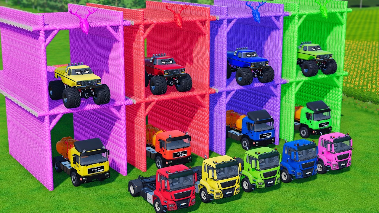 TRANSPORTING BUS, POLICE CARS, DUMP TRUCK, BOX TRUCK, FIRE TRUCK WITH SCANIA TRUCK #51