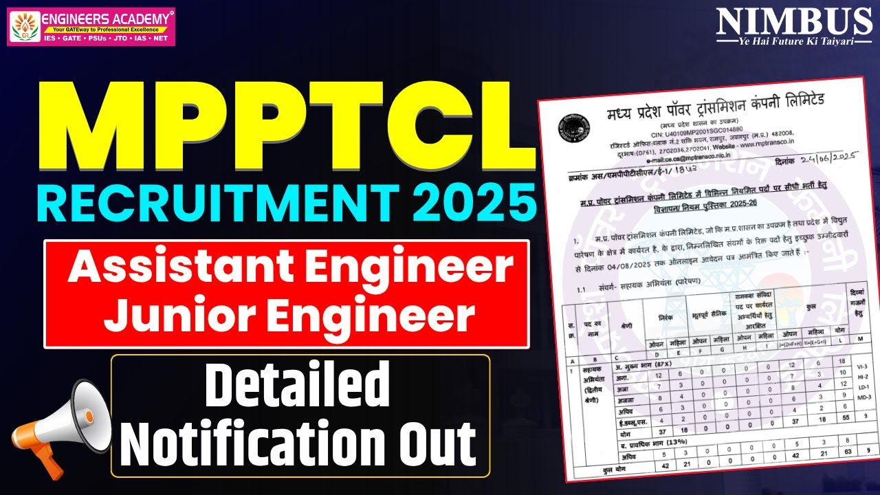 MPPTCL AE/JE Recruitment 2025 🔔 MPPTCL AE/JE 2025 Vacancy Notification Out! | Full Details